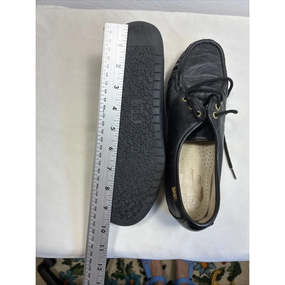 SAS Black Leather Loafers Lace Up Comfort Walking Shoes Soft Step Heel Womens 9
